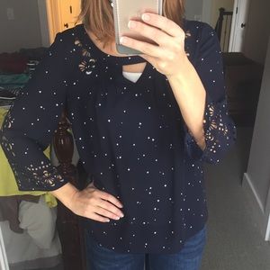 Maeve/ Anthro navy top with cut outs and stars!